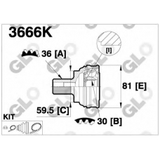 3666K GLO Шарнирный комплект, приводной вал