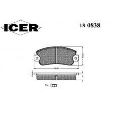 180838 ICER Комплект тормозных колодок, дисковый тормоз