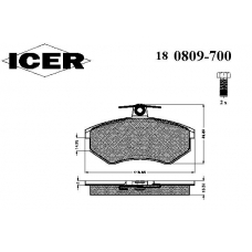 180809-700 ICER Комплект тормозных колодок, дисковый тормоз